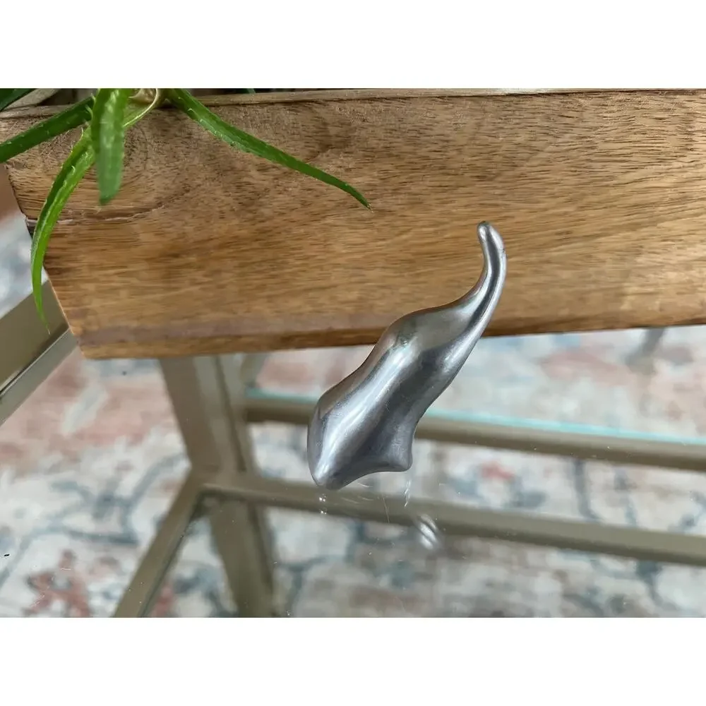 Modernist Silver-Tone Elephant Ring Holder Cast Metal Artist Signed 2.5in